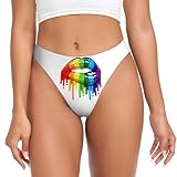 MARTIYEA LGBT Gay Rainbow Lesbian Pride Lips Women G-String Thongs No Show Seamless Thong Ladies Undies Comfortable Low Rise Briefs T Back Panties Hipste Thong Underwear Large