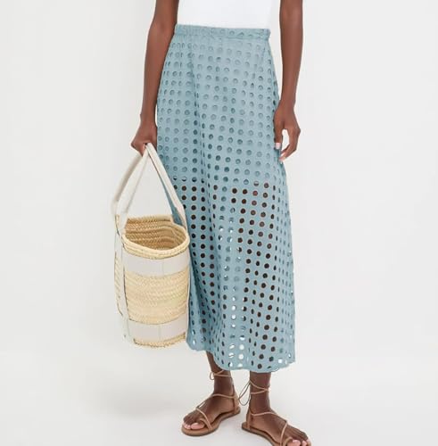 Long Skirt for Women Summer Casual Cotton Maxi Skirt Eyelet Midi Skirt with Underneath2
