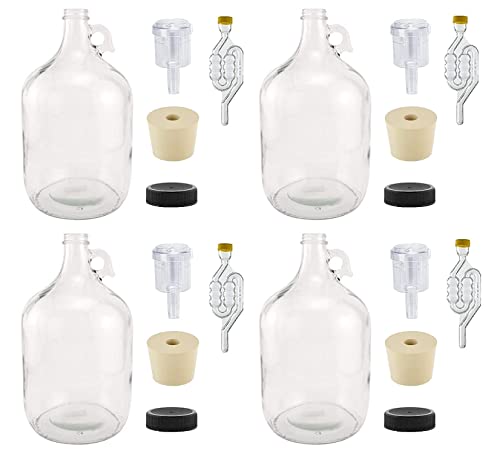 North Mountain Supply 4-Pack 1 Gallon Glass Fermenting Jug with Handle & Airlock