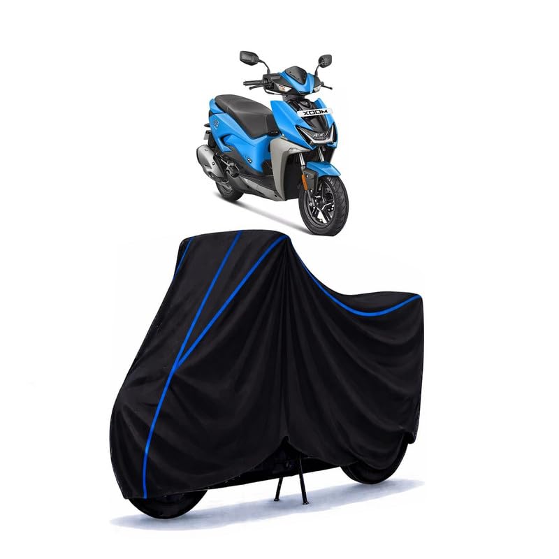 Image of Scooty Cover Water Resistant for Xoom LX | Universal Scooter & Bike Cover | Heavy Duty UV Protection | Dust, Rain & Scratch Protection | Elastic Fit All Weather Indoor Outdoor | Black with Blue Piping