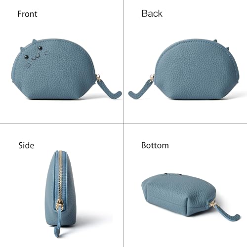 Image of Doris&Jacky Small Leather Coin Purse for Women, Mini Cat Coin Pouch And Animal Zipper Card Holder Wallet With Keychain (4-Light Blue)