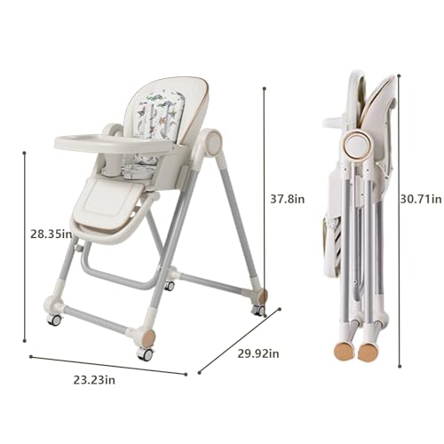 Image of 3-in-1 Foldable Baby High Chair with Locking Wheels - Adjustable Feeding Chair, Removable Tray, Detachable PU Cushion for Infants & Toddlers