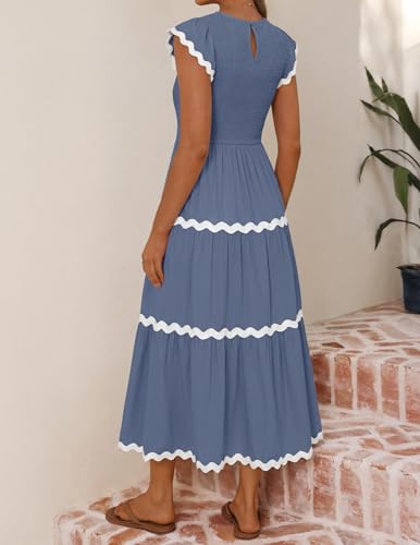Image of ZESICA Womens Summer Casual Smocked Flowy Midi Dress
