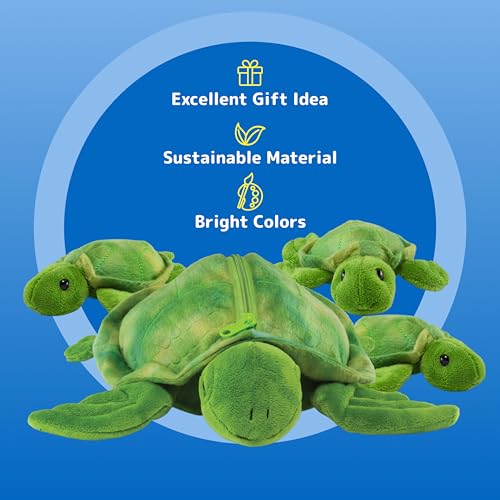 Image of PREXTEX Plush Turtle Toy with 3 Baby Stuffed Turtles - Big Mom with Zipper Storage - Soft Reptile Toys for Kids Ages 3-5 - Cuddly Stuffed Set - Thoughtful Gift for Animal Lovers & Toddlers