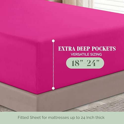 Elegant Comfort Luxurious 1500 Premium Hotel Quality Microfiber 4-Piece Sheet Set, 18-24 Inches Deep - Extra Deep Pocket Sheets - Ultra Soft 4PC Deep Pocket Sheets, Queen, Hot Pink