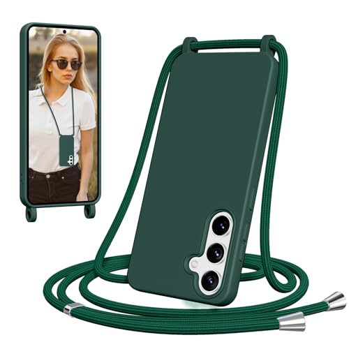 Cover per Samsung Galaxy S24 con Cordino Morbido Case con Laccio Tracolla Regolabile e Rimovibile Antiurto AntiGraffio Case per S24 silicone verde tpu