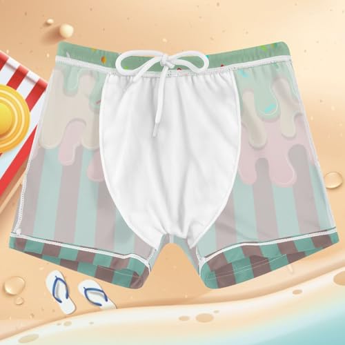 Boys Swim Trunks Quick Dry Bathing Suit Stripe Green Ice Cream Wafer Toddler Swim Shorts Boardshorts Swimwear 3-104