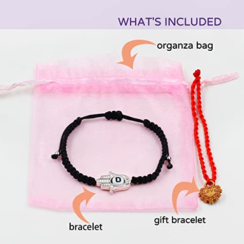 Image of Uloveido Customized A to Z 26 Letters Hand of Fatima Bracelet - Fatima Hamsa Hand Evil Eye Protection Bracelet Lucky Charm Adjustable Braided Black String