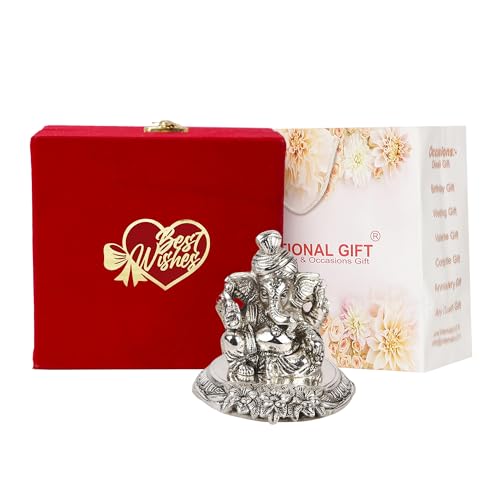 Image of INTERNATIONAL GIFT Silver Ganesh Idol Oxidized Finish with Best Wishes