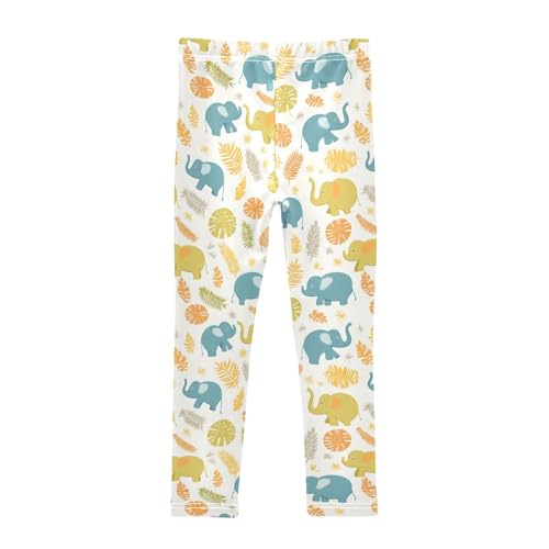 Wusikd Cute Elephants Girls' Leggings Toddler Doodles Jungle Leaves Kids Yoga Pants Dance Active Tights 4T2