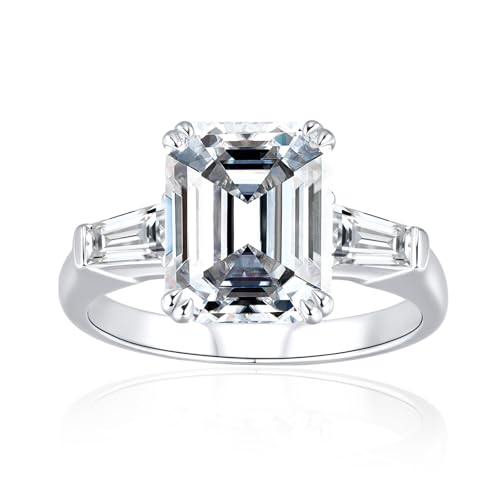 4ct Moissanite Engagement Rings for Women,3 Stone Square D Color VVS1 18K White Gold Plated 925 Sterling Silver, Cut Lab Created Diamond Wedding Promise Jewelry