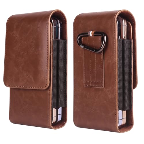 Funda Cinturon para Movil de Cuero Hombre, Bolsa Teléfono Celular Cinturón, Universal Riñonera Cintura Cuero Vertical para Teléfono Móvil Bolsillo Carcasa con Tarjetero para Deporte Camping Senderismo