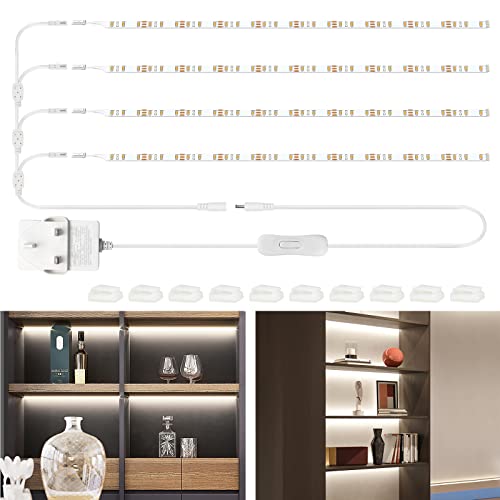WOBANE Shelf Lighting,Flexible LED Strip with Switch,Display Lights for Cabinet,Showcase,Bookshelf,Pantry,Shelves,Cupboards,4 x 50cm 12v Strip Bars Set,120 LEDs,1200lm,6000K White