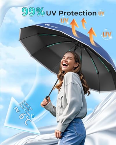 Image of ANYCHO Umbrella for Men, Wind & Rain Resistant Umbrellas 3 Fold for Women, Automatic Umbrellas with UV Protection, Folding Umbrella for Travel with 36 Sturdy Ribs