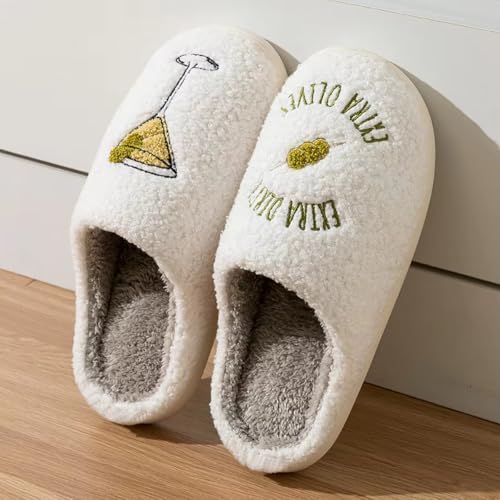 Image of Espresso Martini Slippers for Women Men,Fuzzy Warm Martini Glasses Slippers,Funny Soft Creative Design House Shoes