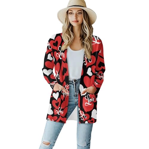 Image of Womens Open Fron Cardigan Sweaters Long Sleeve Oversized Casual Tops Loose Lightweight Daily Coats with Pockets