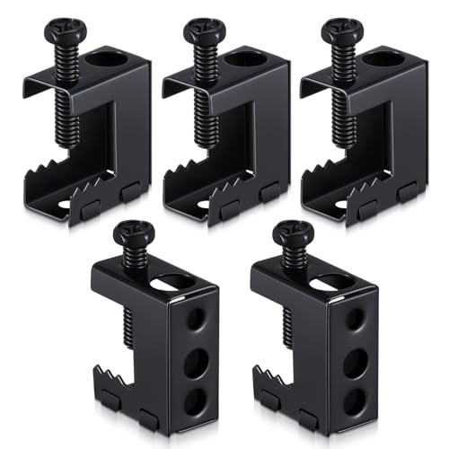 Image of Tandefio 5 Pcs 1 /4 inch-20 Spring Steel Beam Clamps Metal Beam Hangers Bolt on Clamp for Installation on Beams 1 /4 inch and 3 /8 inch Threaded Rod, S Hooks Bridle Rings for Pipe Cable Woodworking Tool (Black)