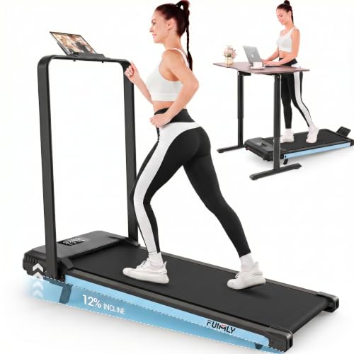 Image of FUNMILY Upgrade Walking Pad Folding Treadmill with 12% /15% Incline & Handle Bar, 3.5HP Foldable Under Desk Compact Treadmills for Home /Office /Gym, 400+lb Capacity, Shock Absorption