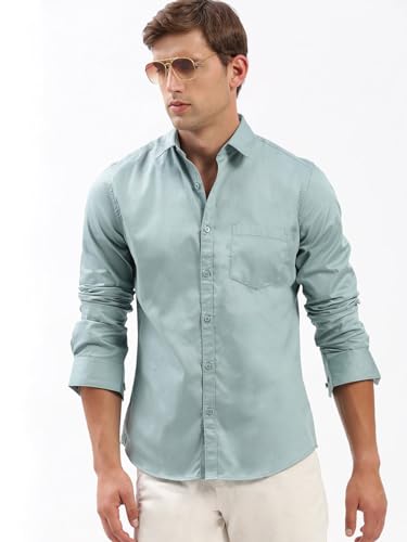 Image of SHOWOFFFF Men Solid Casual Shirt | Spread Collar Full Sleeves Cotton Shirt for Mens | Slim Fit Regular Length Shirt for Men's
