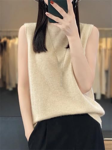 Women Mock Neck Knitted Waistcoat, Merino Wool Sleeveless Sweater3