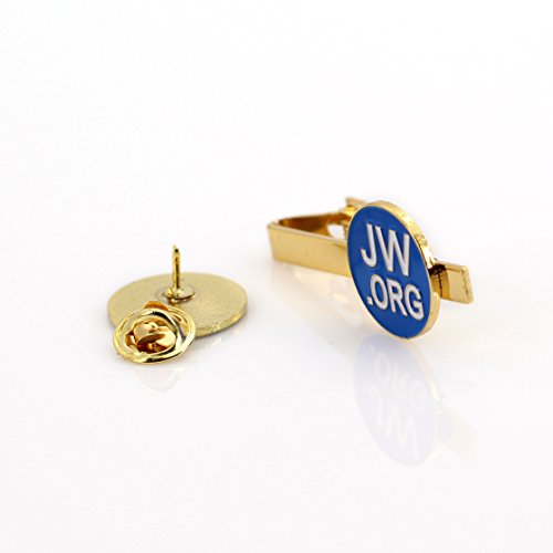 Image of Perfect JW.Org Gift - Necktie Clip and Lapel Pin Set With JW.ORG Logo Gift Box - Round - Gold+Blue