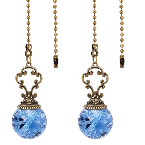 Image of GORGECRAFT 2PCS Ceiling Fan Pull Chain 15 Inches Light and Fan Cord Round Swith Connector Royal Blue Crystal Diamond Fan Pull Chain Charms Ceiling Fan Pull Chain Extenders for Ceiling Light Lamp