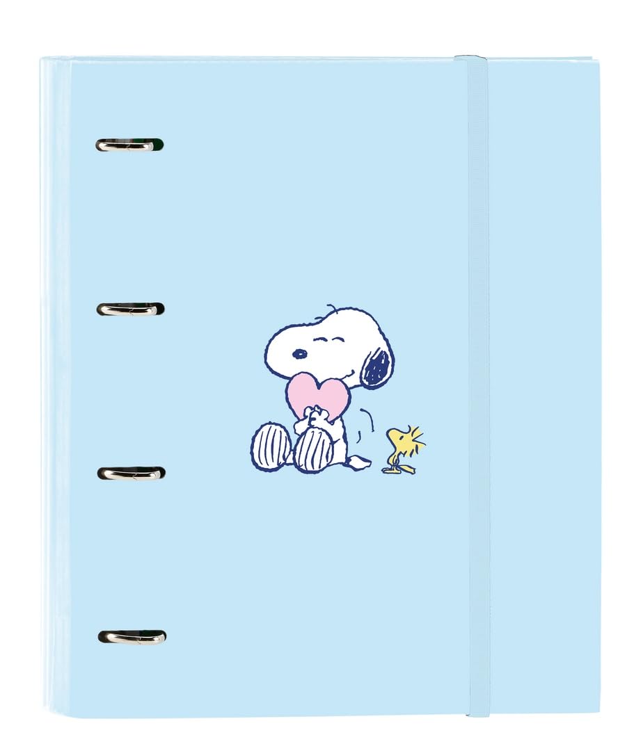 Snoopy Love - 4 Ring Binder 35 cm with 100 A4 Sheets, Ideal for Children of Different Ages, Comfortable and Versatile, Quality and Resistance, 27 x 3.5 x 32 cm, Light Blue, M, Casual