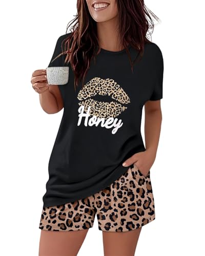 Image of CHICME Pajamas Set for Women 2 Piece Pjs Lounge Set Soft Short Sleeve Tops and Sleep Shorts with Pocket