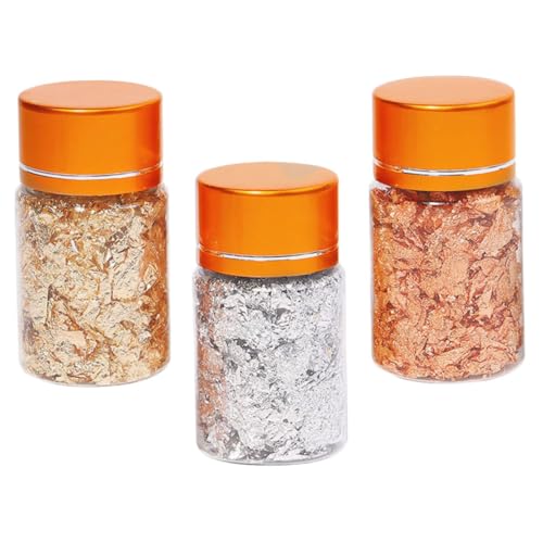 ABOOFAN Botellas de Escamas Metálicas para Uñas Decoraciones de Manicura con Lámina Dorada Plateada y Cobre de Foil Adhesivo para Arte de Uñas DIY Brillo Reflectante y Resistente para Uso