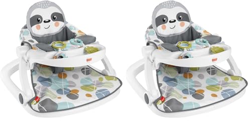Image of Fisher-Price Portable Baby Chair Sit-Me-Up Floor Seat with Snack Tray, Developmental Toys & Washable Seat Pad, Cute Sloth (Pack of 2)