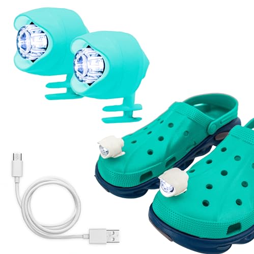 LED Shoe Lights For Crocs - USB Rechargeable, Ultra Bright Headlights for Shoes, 3 Modes, Waterproof Clip On & Lightweight Flashlight for Dog Walking, Running, Camping -2pc (Blue)