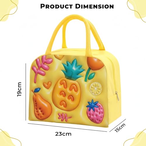 Image of Kraptick Compact & Stylish Design Printed Tiffin Bags for Children Insulated Lunch Bag for Kids Perfect Leakproof Keeps Hot and Cold Lunch Bag for School (Yellow Pineapple) (Pack of 2)