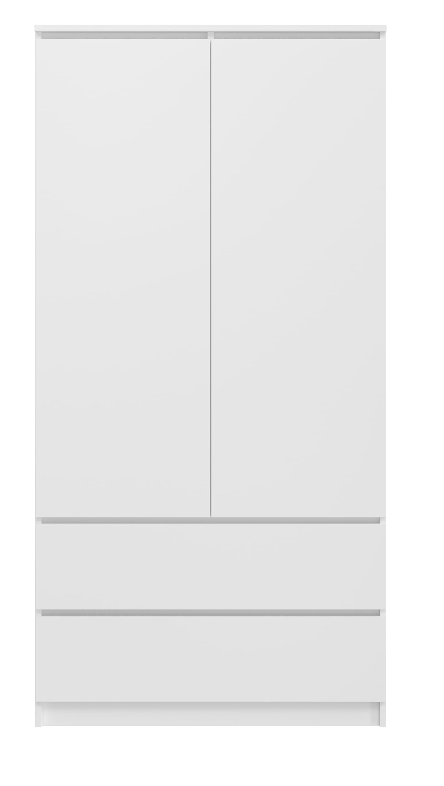 BDW Monia Armadio con 2 ante e 2 cassetti, opaco, 4 ripiani, guide a rulli in metallo, per camera da letto, guardaroba, ufficio (bianco, 180 x 90 x 50 cm)