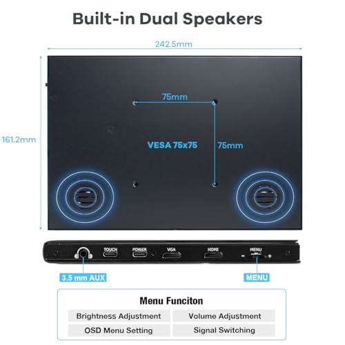 Image of Hosyond 10.1 inch LCD Touchscreen IPS Monitor 1280x800 Portable Screen HDMI Display Built-in Speakers with Shell for Raspberry Pi 5 /Pi 4 /3B+ Xbox PS4 Windows 7 /8 /10