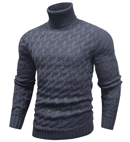 Men's Slim Fit Turtleneck Sweater Cable Knitted Pullover Sweaters
