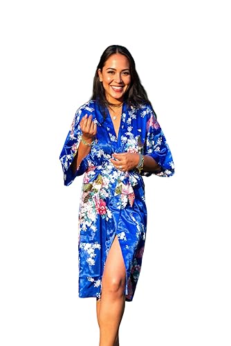 CCcollections Damen-Kimono-Bademantel – leichter Satin-Bademantel mit Pfauen-Print, V-Ausschnitt...