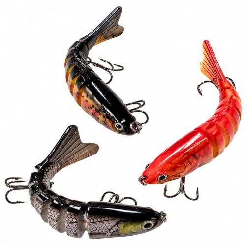 Image of Multi Jointed Swimbait Hard Lure, 3.7in Slow Sinking Fishing Lures with Realistic S-Shaped Swimming Action, Built-in Gravity Transfer System & #6 Treble Hooks for Bass, Trout, Pike, Topwater Lure