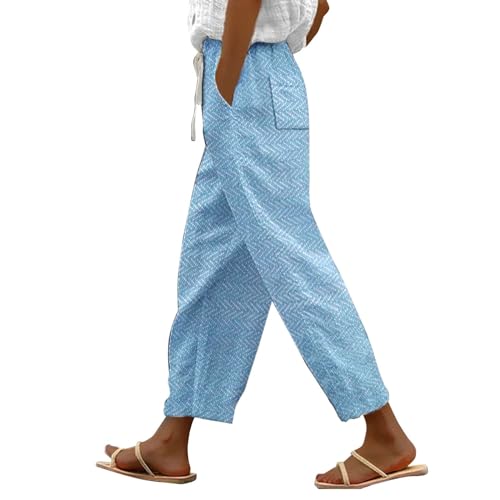 LCMTWX Vacation Linen Outfits for Women 2025 with Pockets Wide Leg Cropped Pants for Women Capri Pants 2025 Pants with