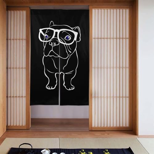のれん フレンチブルドッグ 犬柄 おしゃれ 間仕切り ロングカーテン 遮光 のれん 玄関 リビング キッチン 出入り口 幅86cm丈143cm fj31