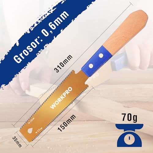 Miniatura 2 de Workpro Sierra Japonesa De 150 Mm Con Hoja Sk5, Doble Filo 17tpi 14tpi, Sierra Con Cabeza Estrecha, Sierra De Tracción Japonesa Con Mango De Madera Ergonómico, Para Trabajo En Madera
