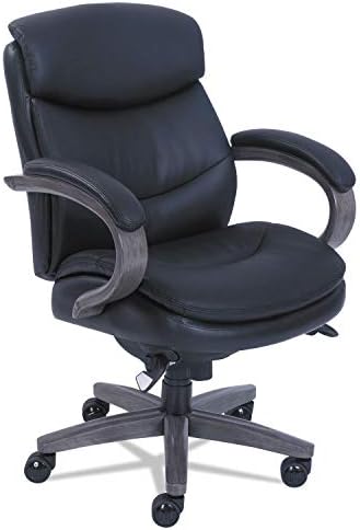 La-Z-Boy Woodbury Mid-Back Executive Chair, Supports Up to 300 Lb, 18.75" to 21.75" Seat Height, Black Seat/Back, Weathered Gray Base