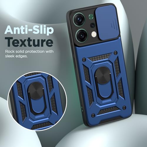 Image of Pikkme Back Cover for Oppo Reno 14 5G | Sliding Camera Shield with Ring Stand | D10 Full Camera Protection Bumper Case (Blue)