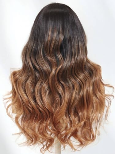 Image of Beauty Forever Pre Everything Glueless Front Black to Caramel Blonde Ombre Brown Body Wave Human Hair Drawstring Wig Pre Plucked Pre Cut 13x4 Loose Wave Bye Bye Knots Ready to Wear Frontal Wig 18inch