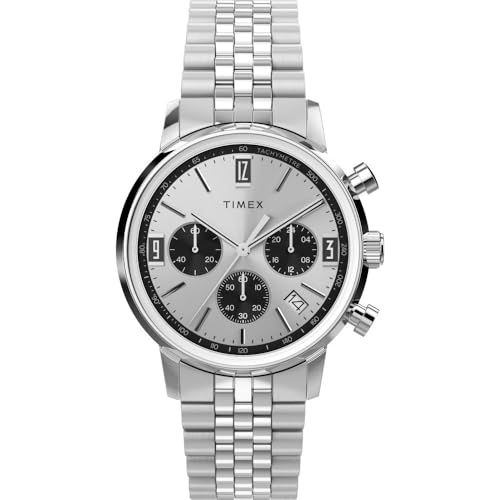 TIMEX Men's Marlin® Chronograph Tachymeter Stainless Steel Bracelet Watch, Silver, 40 mm