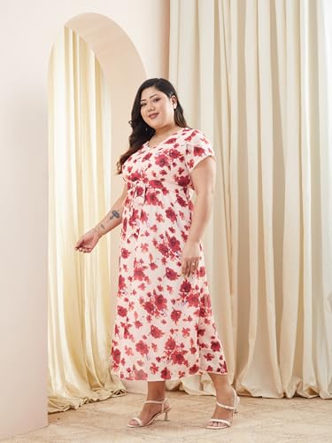 Image of Miss Chase A+ Women's V-Neck Three-Quarter Sleeve Floral Wrap Chiffon Midi Dress
