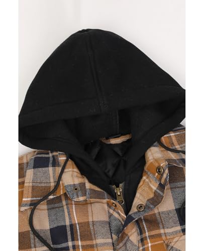 Image of ZENTHACE Men's Quilted Lined Hooded Plaid Jacket,Zipper & Snap Closure
