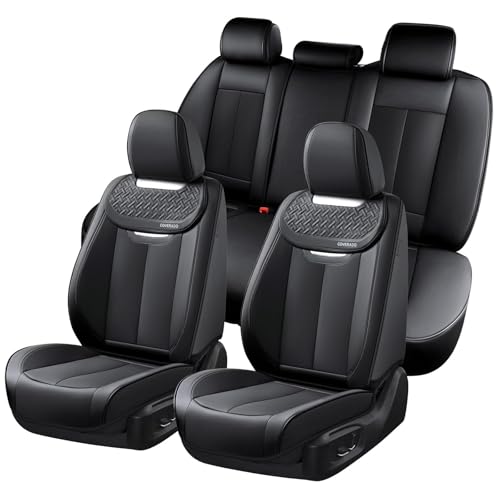 Image of Coverado Car Seat Covers Full Set, Luxury Nappa Leather Seat Cover, Universal Seat Covers for Cars, Front and Back Waterproof Seat Cover Car Seat Protector Fit for Most Cars(Black)
