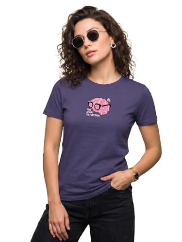 Image of JUNEBERRY Women's Regular Fit Printed Tee - 100% Pure Cotton, Round Neck, Half Sleeve Graphic T-Shirt for Daily Use (Colors: Red, Brown, Green & Future Dusk)