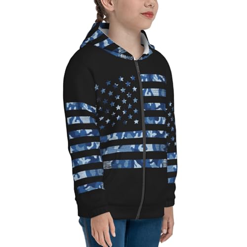 Navy Camouflage American Flag Kids Pullover Hoodies Boys Zip Up Sweatshirts Girls Athletic Clothes with Pocket4