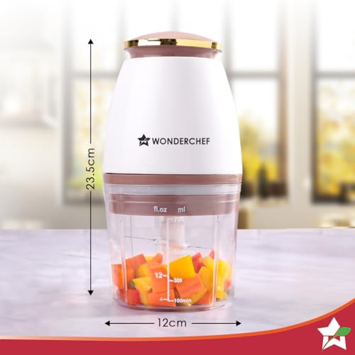 Wonderchef Nutri-chop Pearl Electric Chopper | 4 Sharp Stainless Steel Blades | 700ml | 350W | Chop and Mince Vegetables, Meat, Blends Dips | Low Noise | Light-weight | 2-Year Warranty 2 41zNW6sVP L